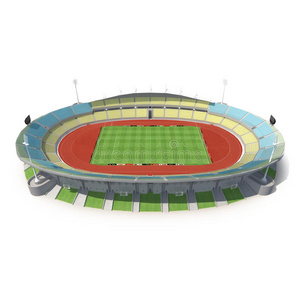 南非锈登堡皇家巴福肯体育场的外观，白色3D插图