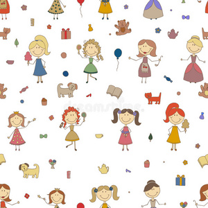 插图 美女 童年 涂鸦 连衣裙 收集 有趣的 营地 儿童