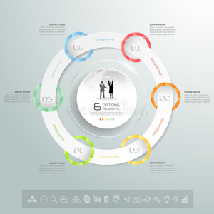 设计圆圈信息图表模板，业务概念信息图表6个选项。