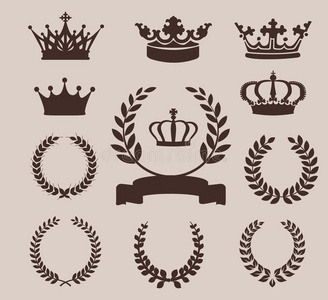 皇冠和花环图标。 矢量插图