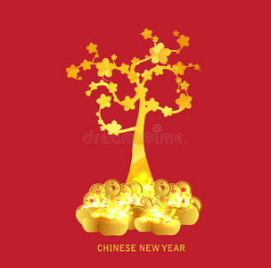 中国新年金币与金树背景