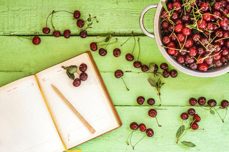 水果 樱桃 烹饪 热的 食物 复制 框架 笔记本 厨房 浆果
