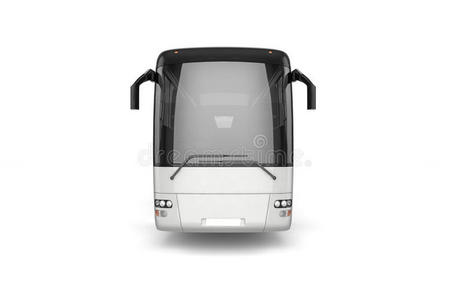 正面视图公共汽车模拟在白色背景，3D插图