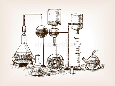 化学实验室静物素描矢量
