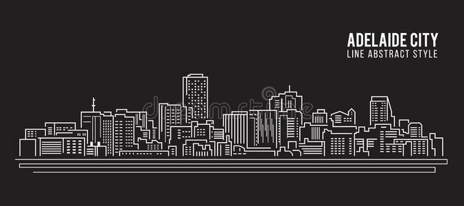 城市景观建筑线艺术矢量插图设计阿德莱德城市