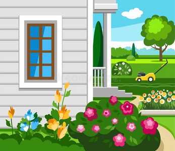 成长 插图 颜色 天空 门廊 台阶 花园 草坪 自然 房子