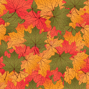 秋叶，无缝图案，矢量背景。