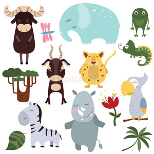 动物群 大象 童年 幽默 宝贝 树叶 丛林 卡通 有趣的