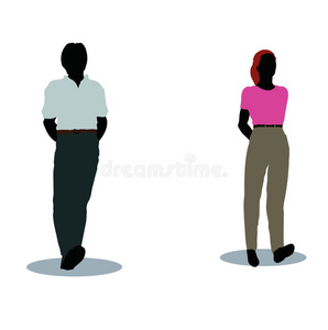 成人 女人 轮廓 插图 男人 步行 夫妇 会议 阴影 行走