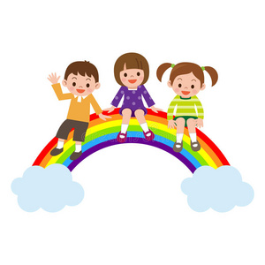 孩子们坐在彩虹里