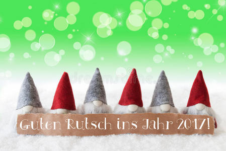 侏儒，绿色的Bokeh，星星，GutenRutsch2017意味着新年