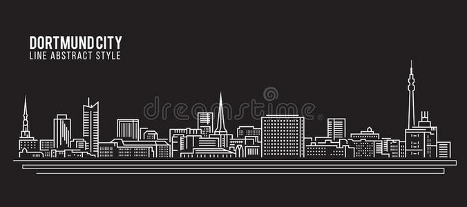 城市景观建筑线艺术矢量插图设计多特蒙德市