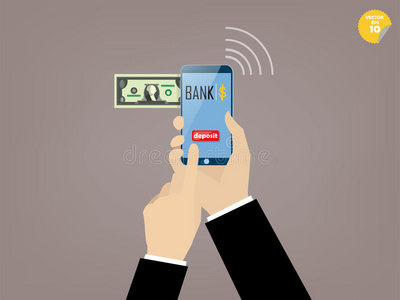 业务人员触摸手机银行应用程序的存款按钮