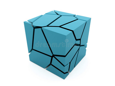 裂开的蓝色立方体。