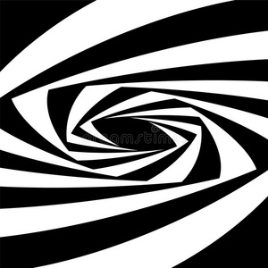 黑白椭圆螺旋从中心膨胀。 深度和体积的光学错觉