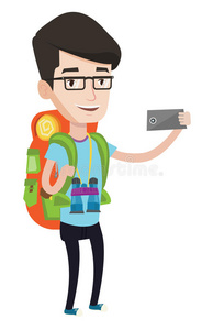 白种人 手机 男人 卡通 成人 照片 人类 背包 电话 插图