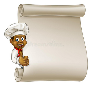 卡通黑色厨师菜单卷轴