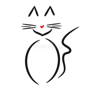 可爱的线性猫标志黑白红色
