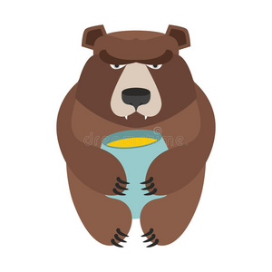 熊和蜂蜜桶。 可爱的野生动物和食物。 森林捕食者