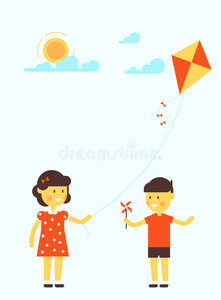 削减 美好的 可爱的 漂亮的 插图 童年 草坪 卡通 风筝