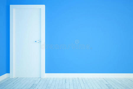 带白色门的蓝色房间