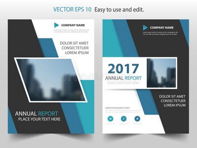 蓝色抽象三角形年报小册子设计模板向量。 商业传单信息杂志海报。抽象布局