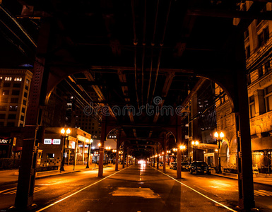 芝加哥CTA火车在夜间生活风格