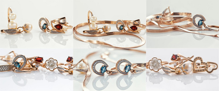金戒指，耳环和链子