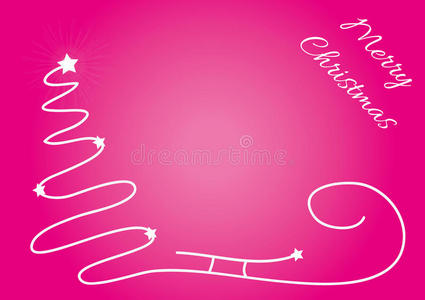 圣诞背景与简单的树，圣诞老人雪橇轮廓和闪亮的星星。 原始圣诞卡，有地方为您的文本
