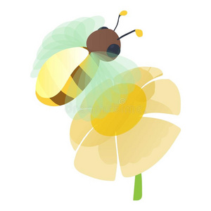 蜜蜂在花图标，卡通风格