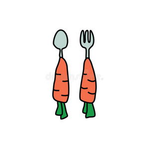 胡萝卜勺子和叉子