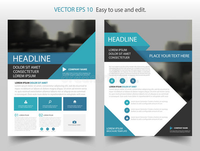 蓝色抽象三角形年报小册子设计模板向量。 商业传单信息杂志海报