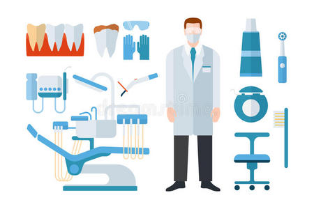 牙科和口腔医学设备矢量插图。