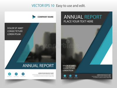 蓝色三角形矢量小册子年度报告传单模板