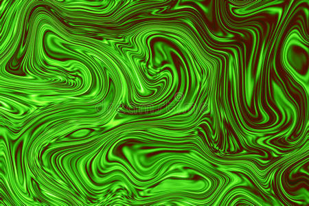 明亮的绿色大理石抽象背景。 网格液体表面数字插图。