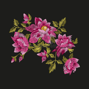 刺绣五颜六色的花卉图案。