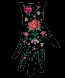 刺绣趋势民族花卉图案的手套设计。