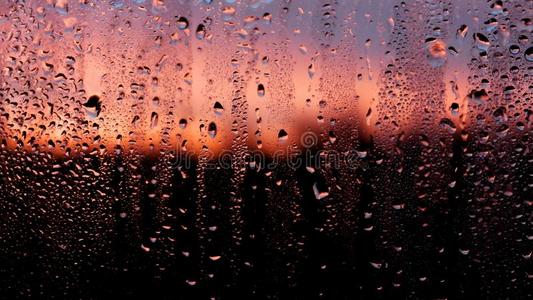 凝结 水滴 雨滴 窗口 下雨 天际线 颜色 日落 在室内