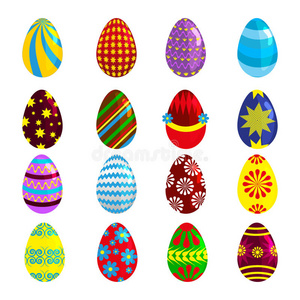 复活节彩蛋春天五颜六色的庆祝装饰节日矢量图标。