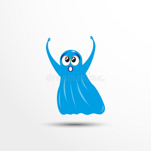 蓝色快乐的鬼魂。 动画风格的矢量插图。