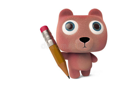 可爱的卡通熊用铅笔