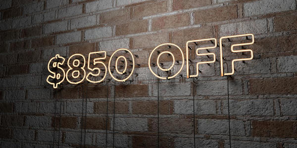850个发光的霓虹灯标志在石墙3D提供版税免费股票插图