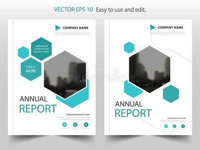 蓝色六角小册子年度报告传单模板设计，书籍封面布局设计，抽象业务演示