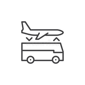 机场接送服务线图标，轮廓矢量标志，线性象形文字隔离在白色上