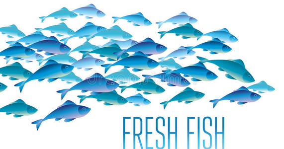 一组新鲜鱼类矢量插图的标题，