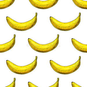 香蕉矢量无缝图案。 孤立的手绘物体