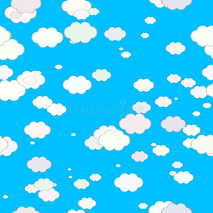 蓝色夏日天空上抽象的浅色多色云，纹理背景，无缝插图