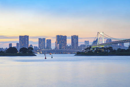 美丽的彩虹桥和大叶港东京的城市景观