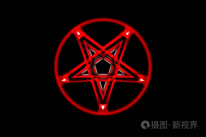 倒转五角星符号.巫术崇拜符号-硫磺十字架.血红符文咒语圆圈.