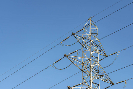 wiring and connection elements in an electricity turret on blue 